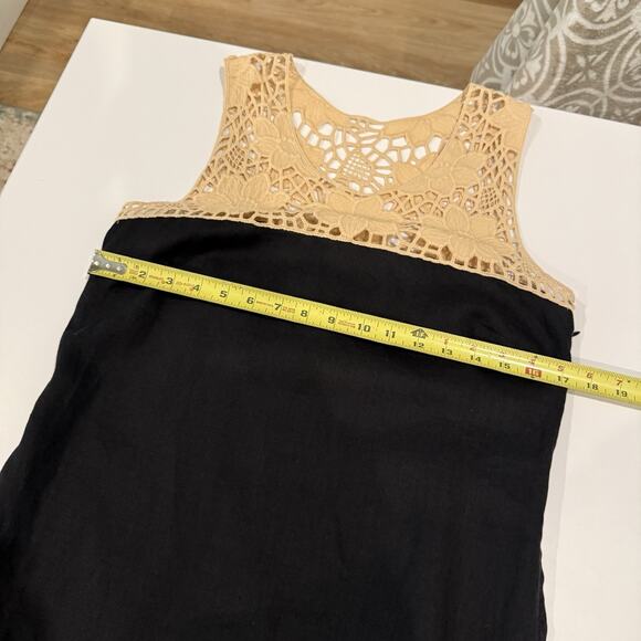 Ann Taylor Loft 100% Linen Dress Size 6 Boho Crochet Lace Black Classy Sundress - Picture 11 of 16
